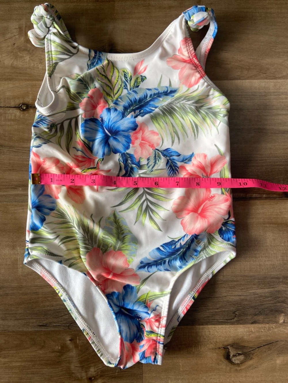 Girls Floral One-Piece Swimsuit - White with Blue & Pink Flowers - Picture 5 of 5